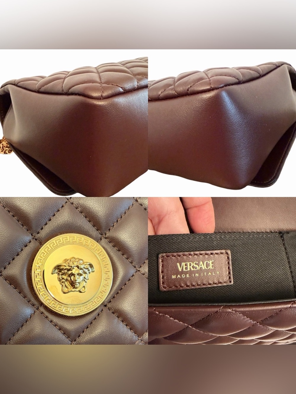 Versace La Medusa Brown Quilted Lambskin Leather Medium Crossbody Shoulder Bag - Picture 4 of 16